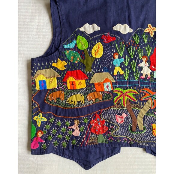 Colombian CUYAMUNA Vintage Handmade Boho Appliqué Embroidered Vest Folk Hippie - Picture 10 of 11